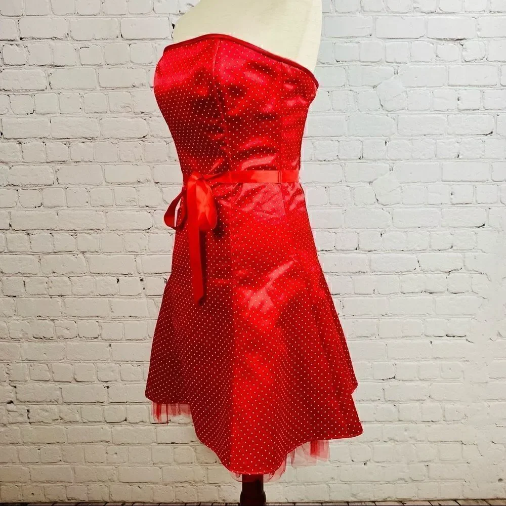 VTG 90s Gunne Sax Jessica McClintock Red Polka Dot Tulle Mini Dress